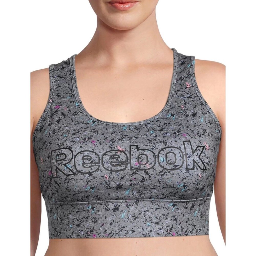 Rebook Women's Grey Multi Colored Active Gym High Support Sports Bra Size M